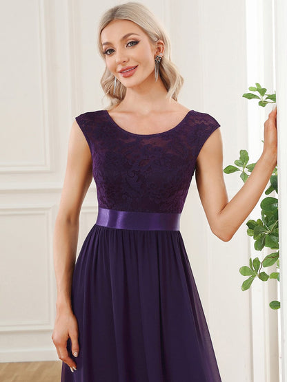 Elegant Lace & Chiffon Bridesmaid Dresses with V-Back and Belted Design