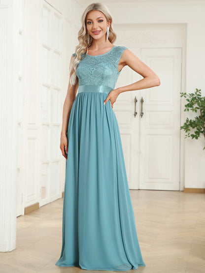 Elegant Lace & Chiffon Bridesmaid Dresses with V-Back and Belted Design