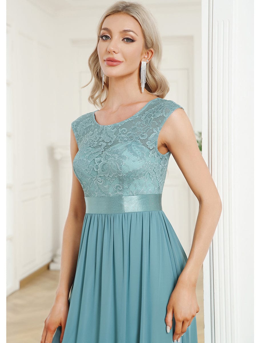 Elegant Lace & Chiffon Bridesmaid Dresses with V-Back and Belted Design