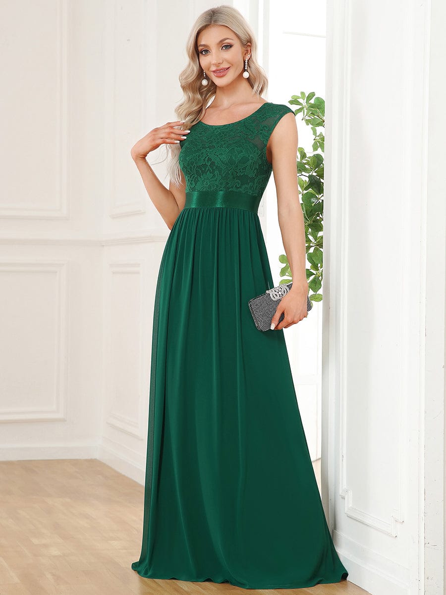 Elegant Lace & Chiffon Bridesmaid Dresses with V-Back and Belted Design