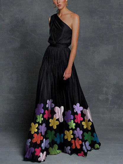 Elegant One Shoulder Flower Print A Line Prom Dress - LuckyFash™