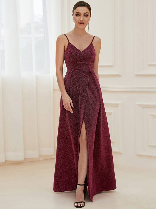 Elegant Pleated Spaghetti Strap Evening Gown