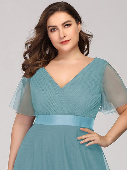 Elegant Plus Size V-Neck Bridesmaid Gown for Women