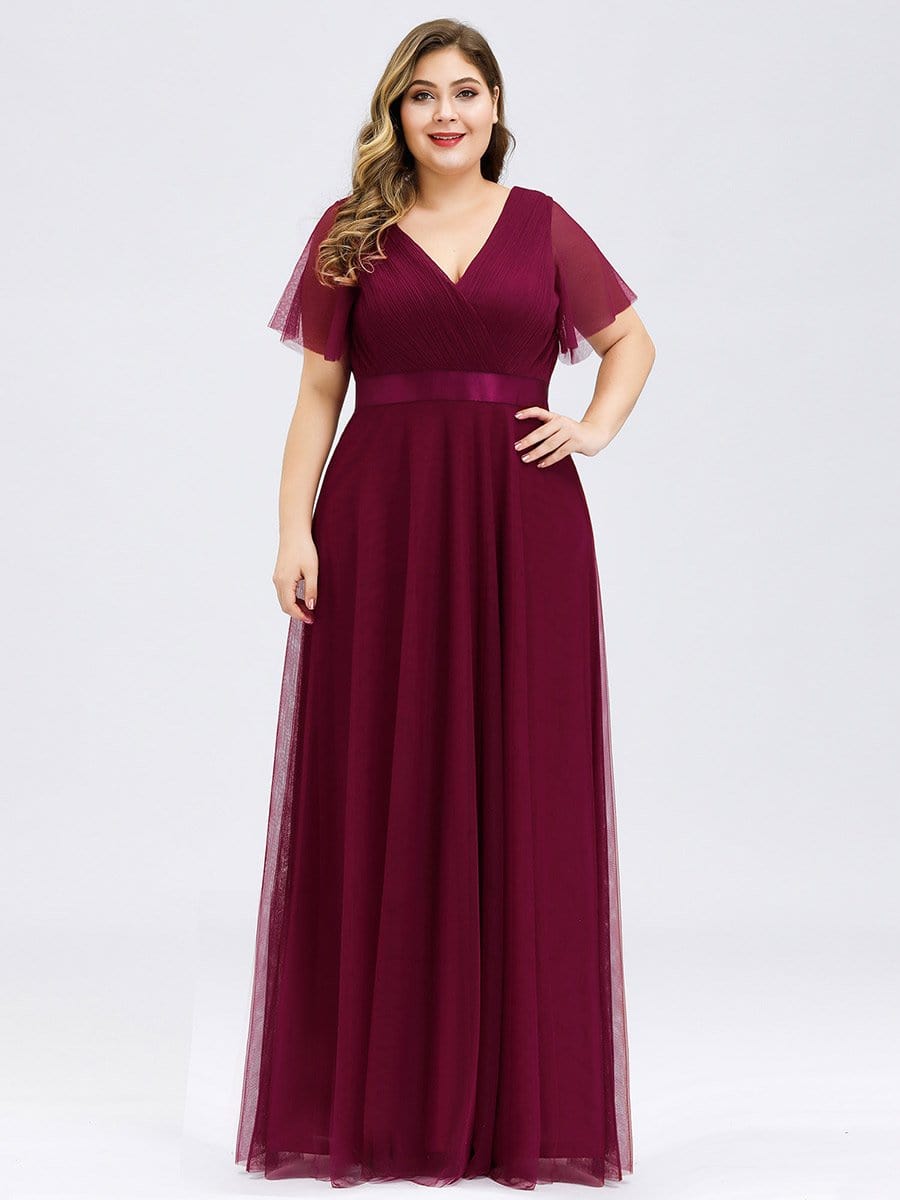 Elegant Plus Size V-Neck Bridesmaid Gown for Women