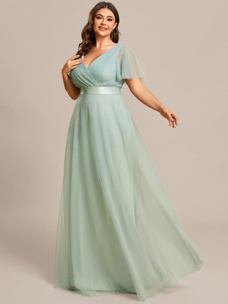 Elegant Plus Size V-Neck Bridesmaid Gown for Women