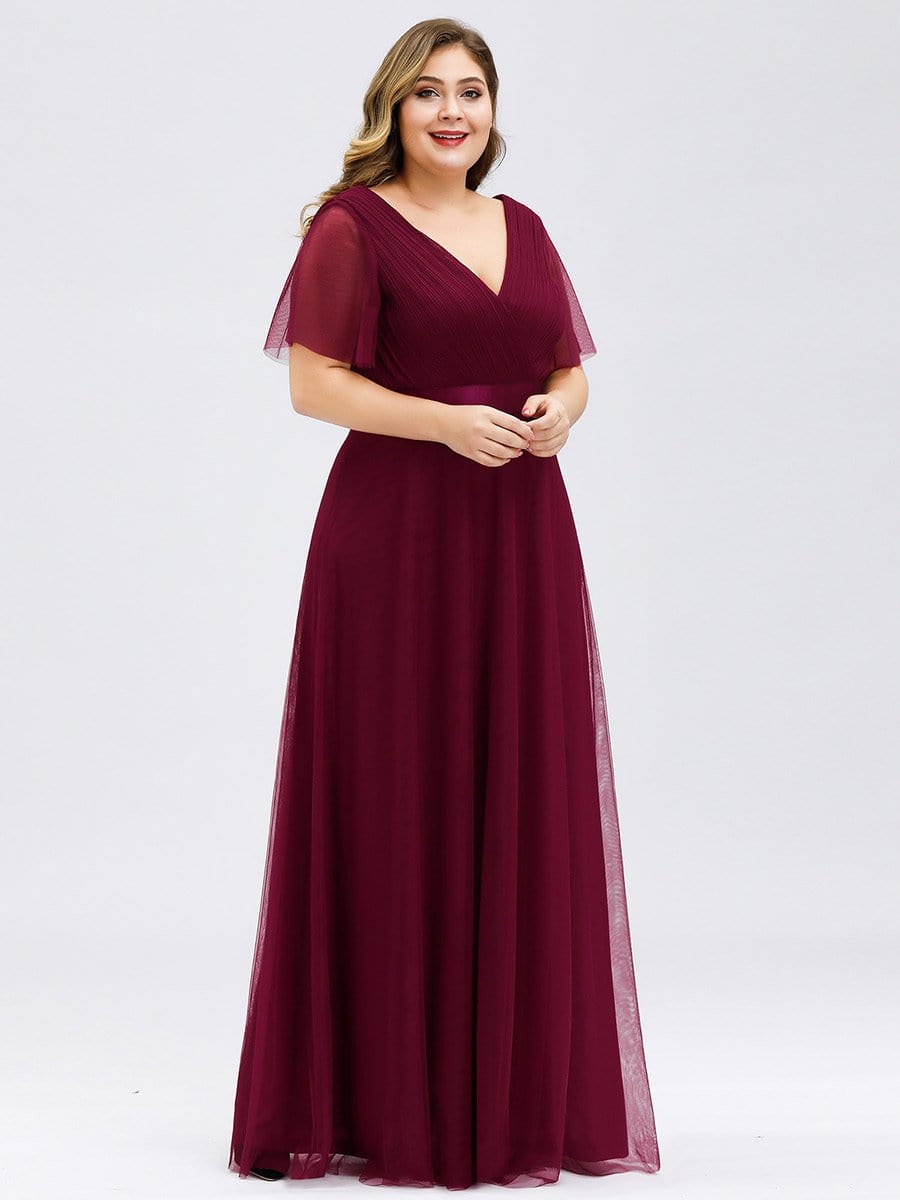 Elegant Plus Size V-Neck Bridesmaid Gown for Women