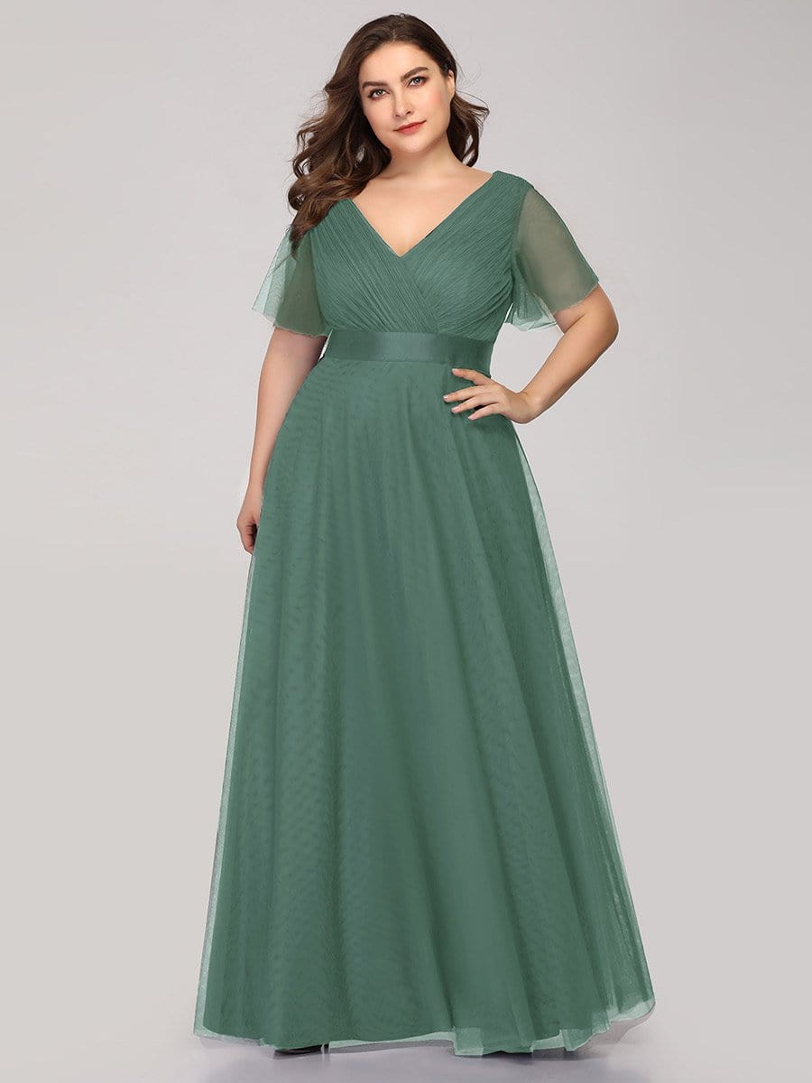 Elegant Plus Size V-Neck Bridesmaid Gown for Women