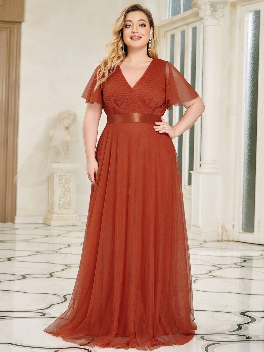 Elegant Plus Size V-Neck Bridesmaid Gown for Women