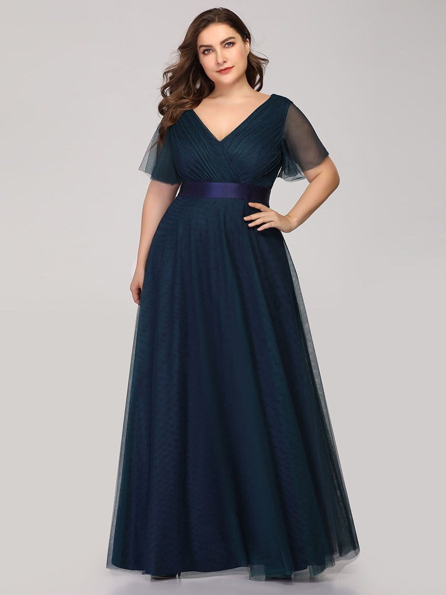 Elegant Plus Size V-Neck Bridesmaid Gown for Women