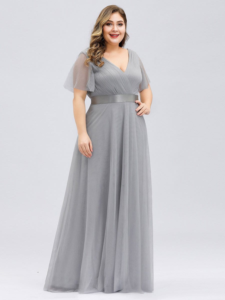 Elegant Plus Size V-Neck Bridesmaid Gown for Women