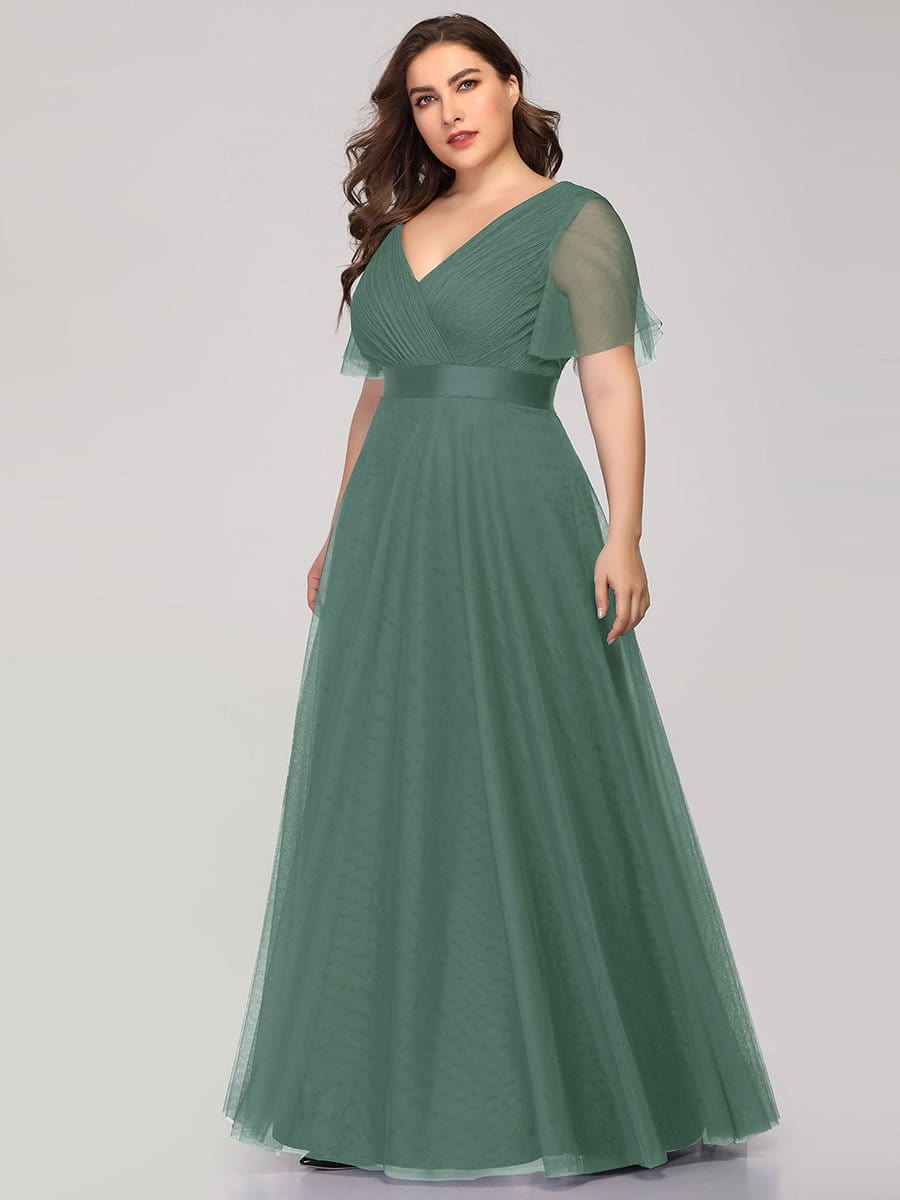 Elegant Plus Size V-Neck Bridesmaid Gown for Women