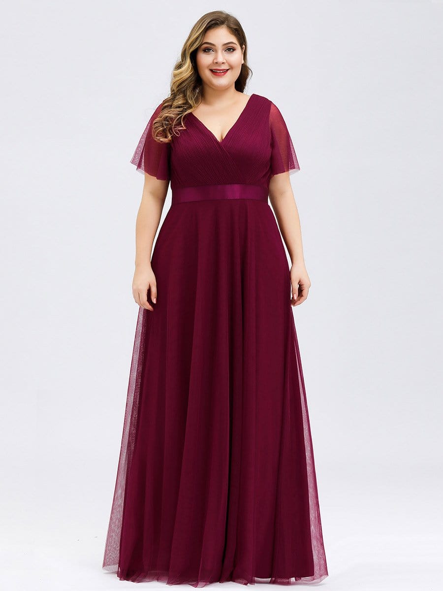 Elegant Plus Size V-Neck Bridesmaid Gown for Women