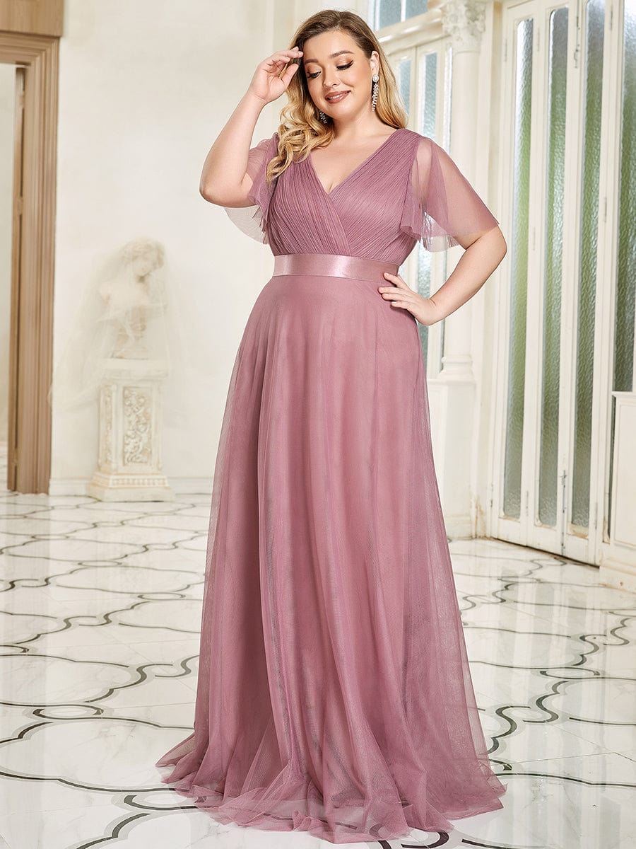 Elegant Plus Size V-Neck Bridesmaid Gown for Women