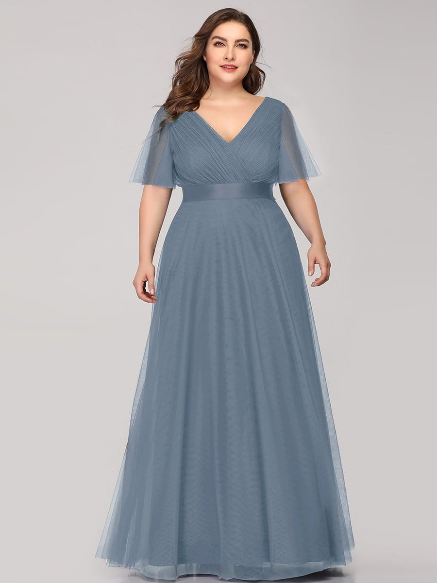 Elegant Plus Size V-Neck Bridesmaid Gown for Women