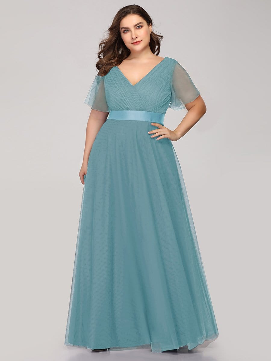 Elegant Plus Size V-Neck Bridesmaid Gown for Women