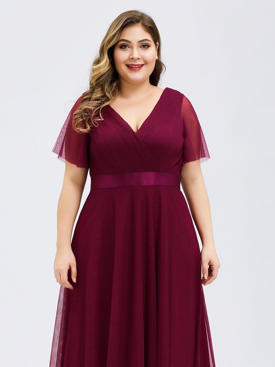 Elegant Plus Size V-Neck Bridesmaid Gown for Women