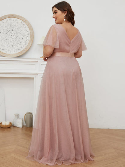 Elegant Plus Size V-Neck Bridesmaid Gown for Women