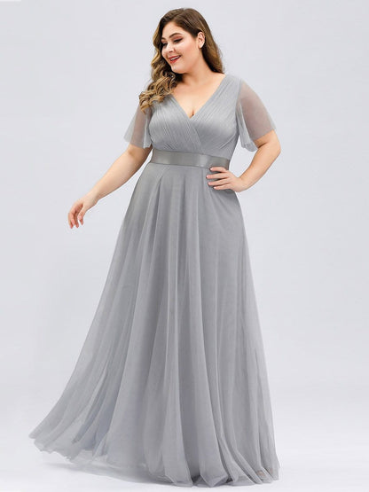 Elegant Plus Size V-Neck Bridesmaid Gown for Women