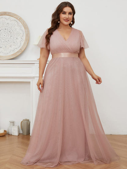 Elegant Plus Size V-Neck Bridesmaid Gown for Women