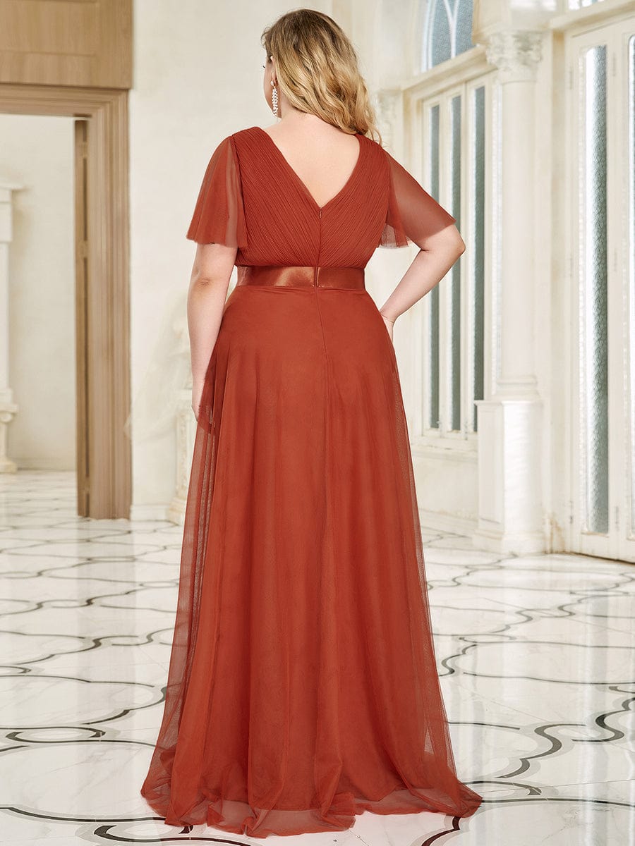 Elegant Plus Size V-Neck Bridesmaid Gown for Women