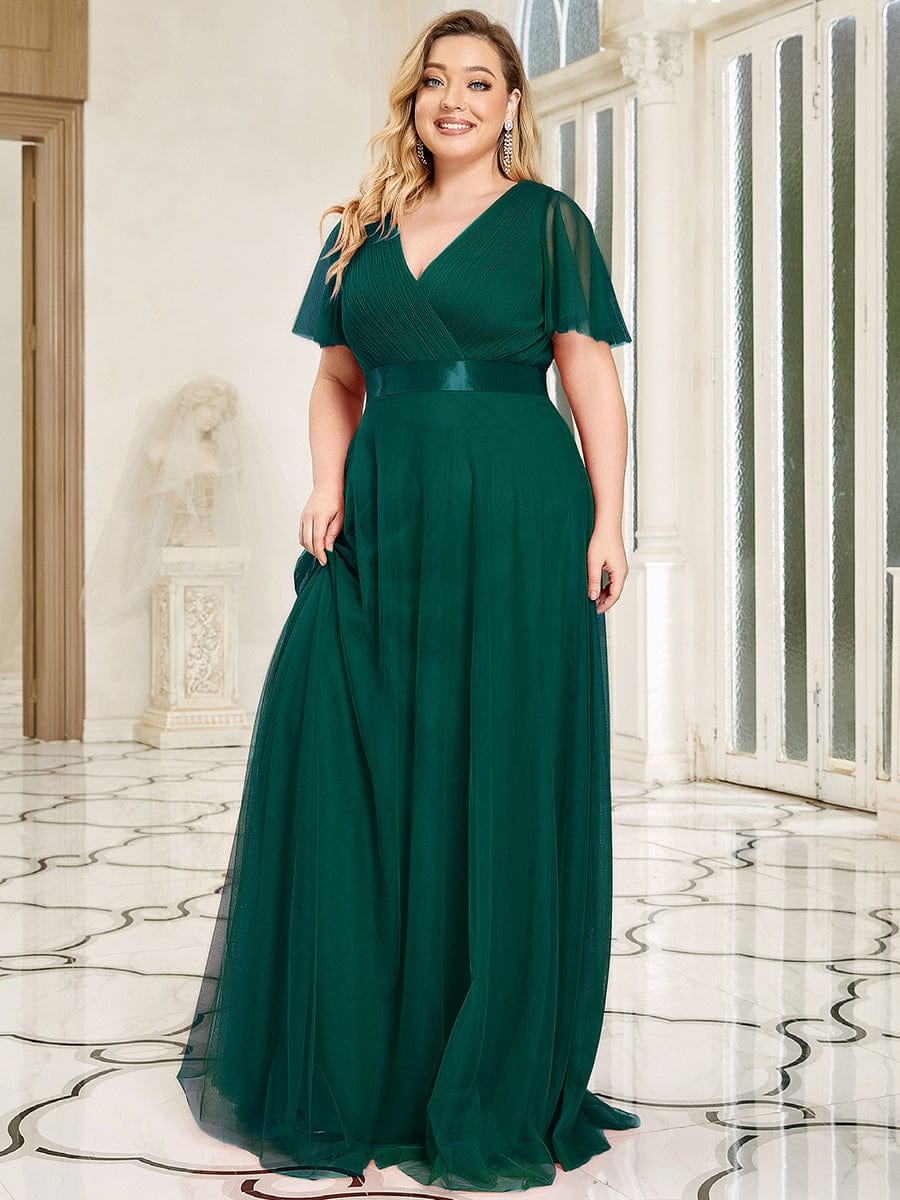 Elegant Plus Size V-Neck Bridesmaid Gown for Women