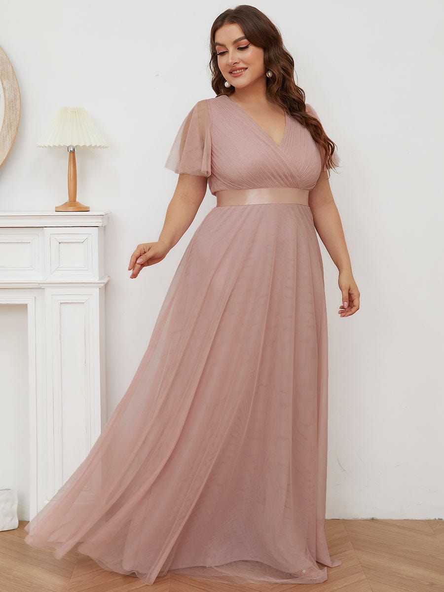 Elegant Plus Size V-Neck Bridesmaid Gown for Women