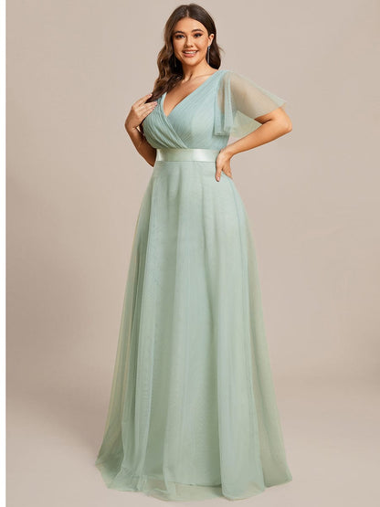 Elegant Plus Size V-Neck Bridesmaid Gown for Women