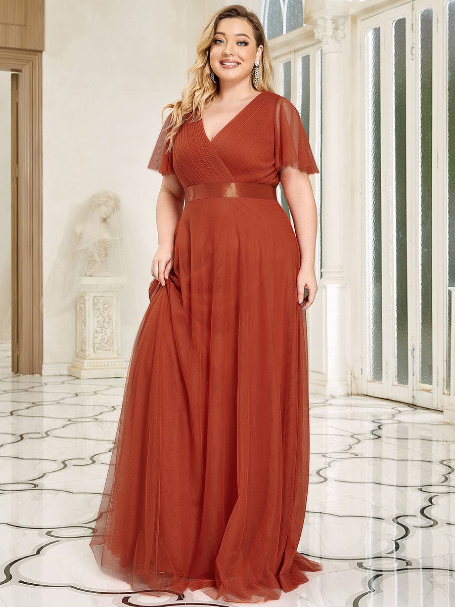 Elegant Plus Size V-Neck Bridesmaid Gown for Women