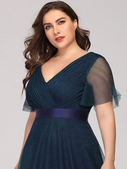 Elegant Plus Size V-Neck Bridesmaid Gown for Women