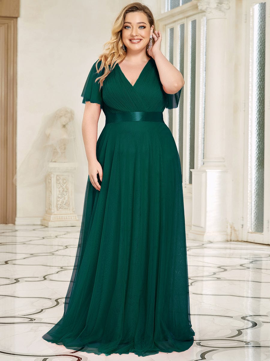 Elegant Plus Size V-Neck Bridesmaid Gown for Women