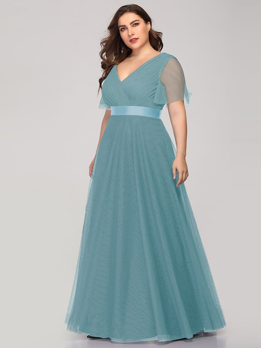 Elegant Plus Size V-Neck Bridesmaid Gown for Women