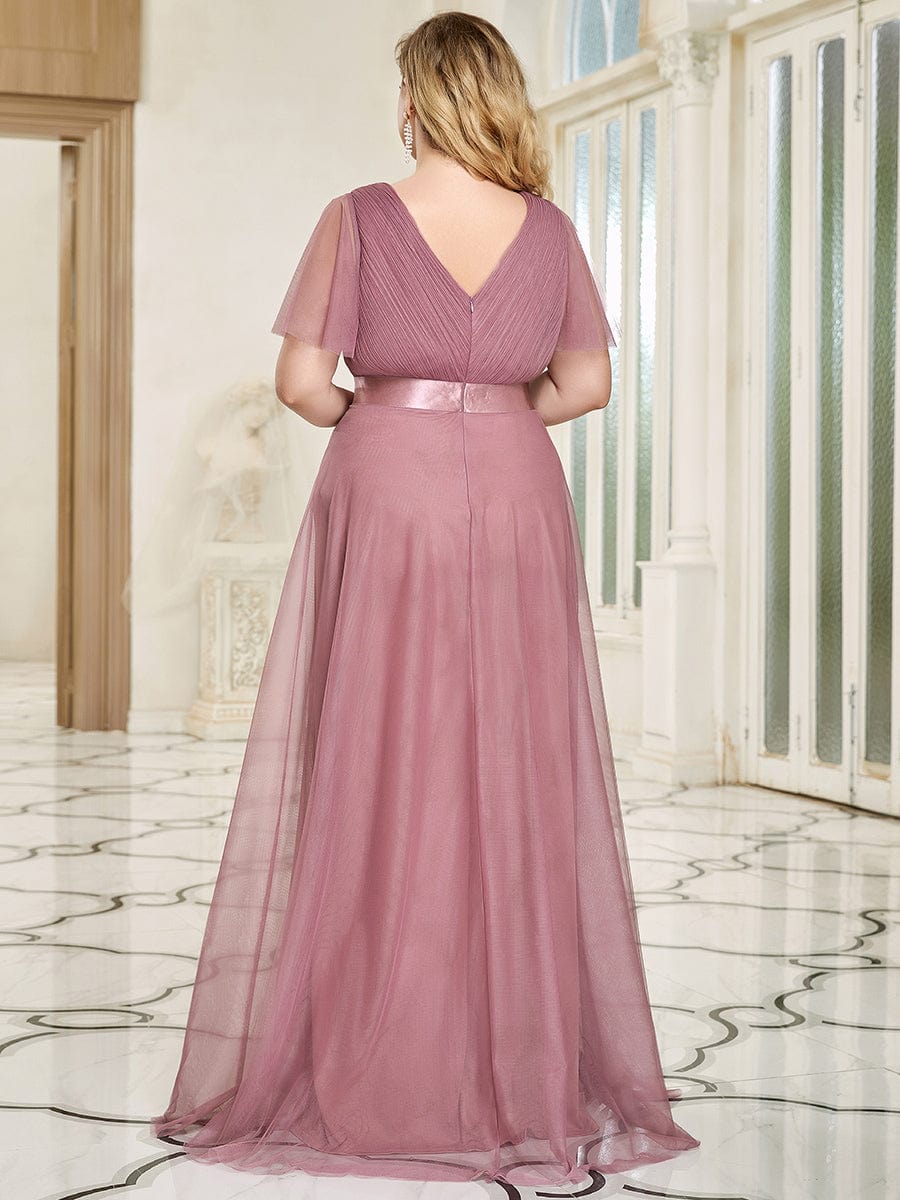 Elegant Plus Size V-Neck Bridesmaid Gown for Women