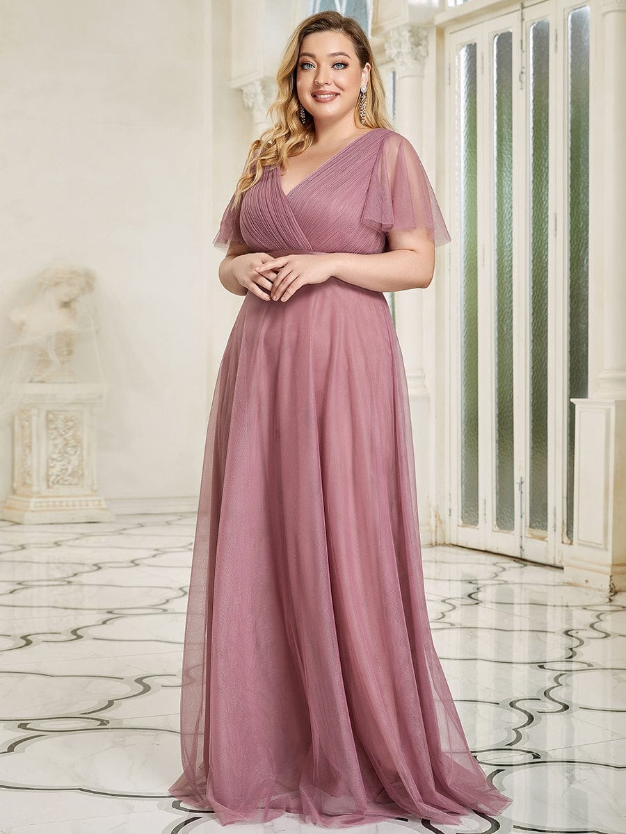 Elegant Plus Size V-Neck Bridesmaid Gown for Women