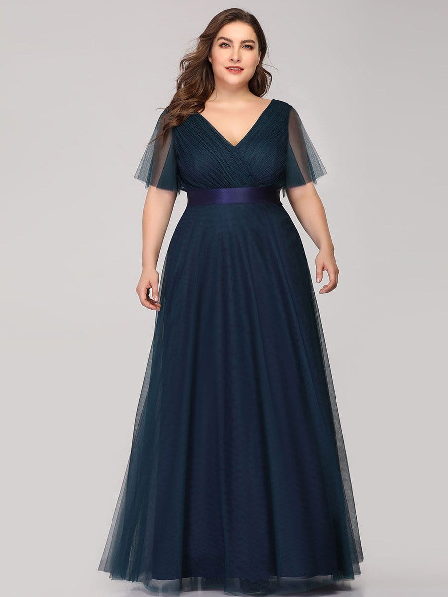 Elegant Plus Size V-Neck Bridesmaid Gown for Women