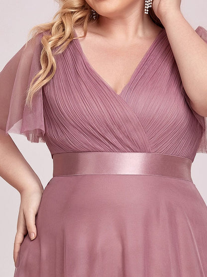 Elegant Plus Size V-Neck Bridesmaid Gown for Women