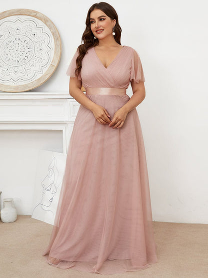 Elegant Plus Size V-Neck Bridesmaid Gown for Women