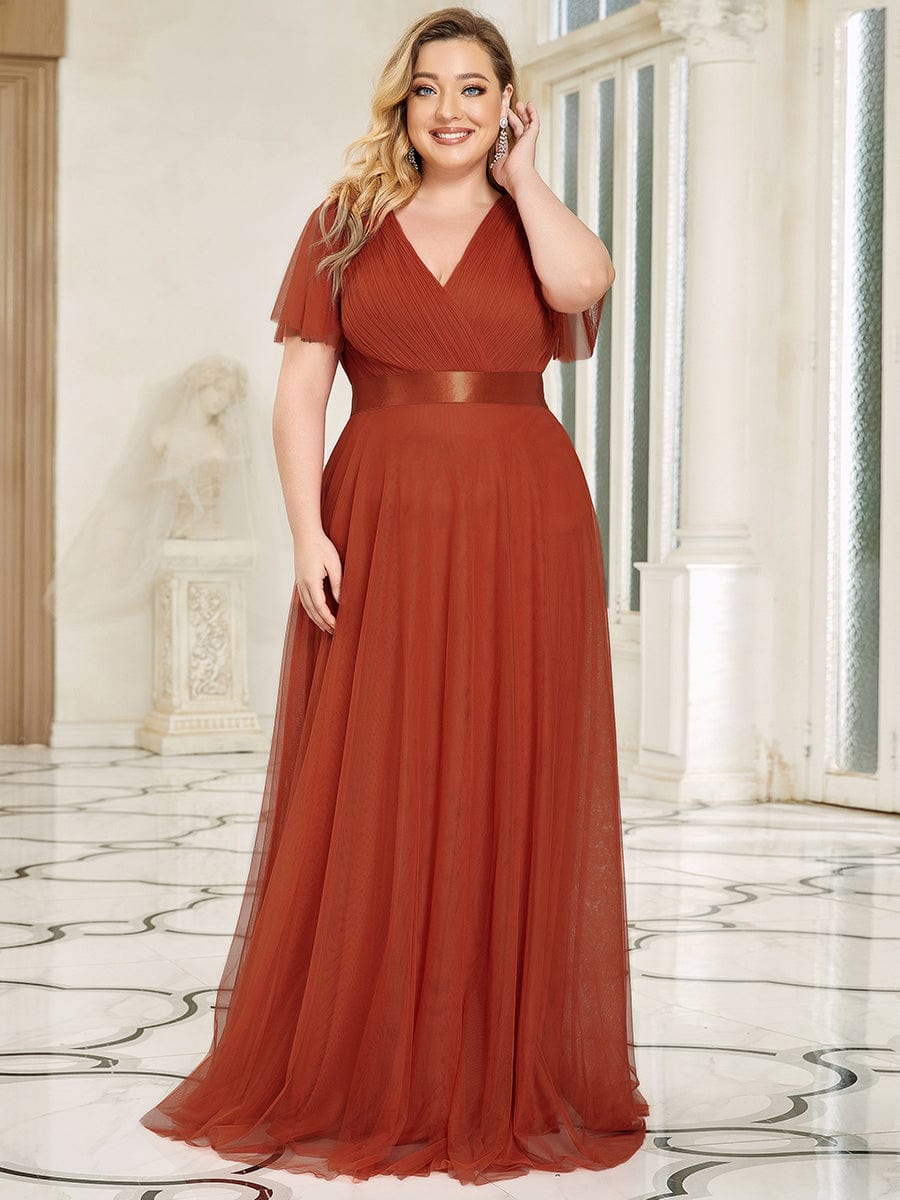 Elegant Plus Size V-Neck Bridesmaid Gown for Women