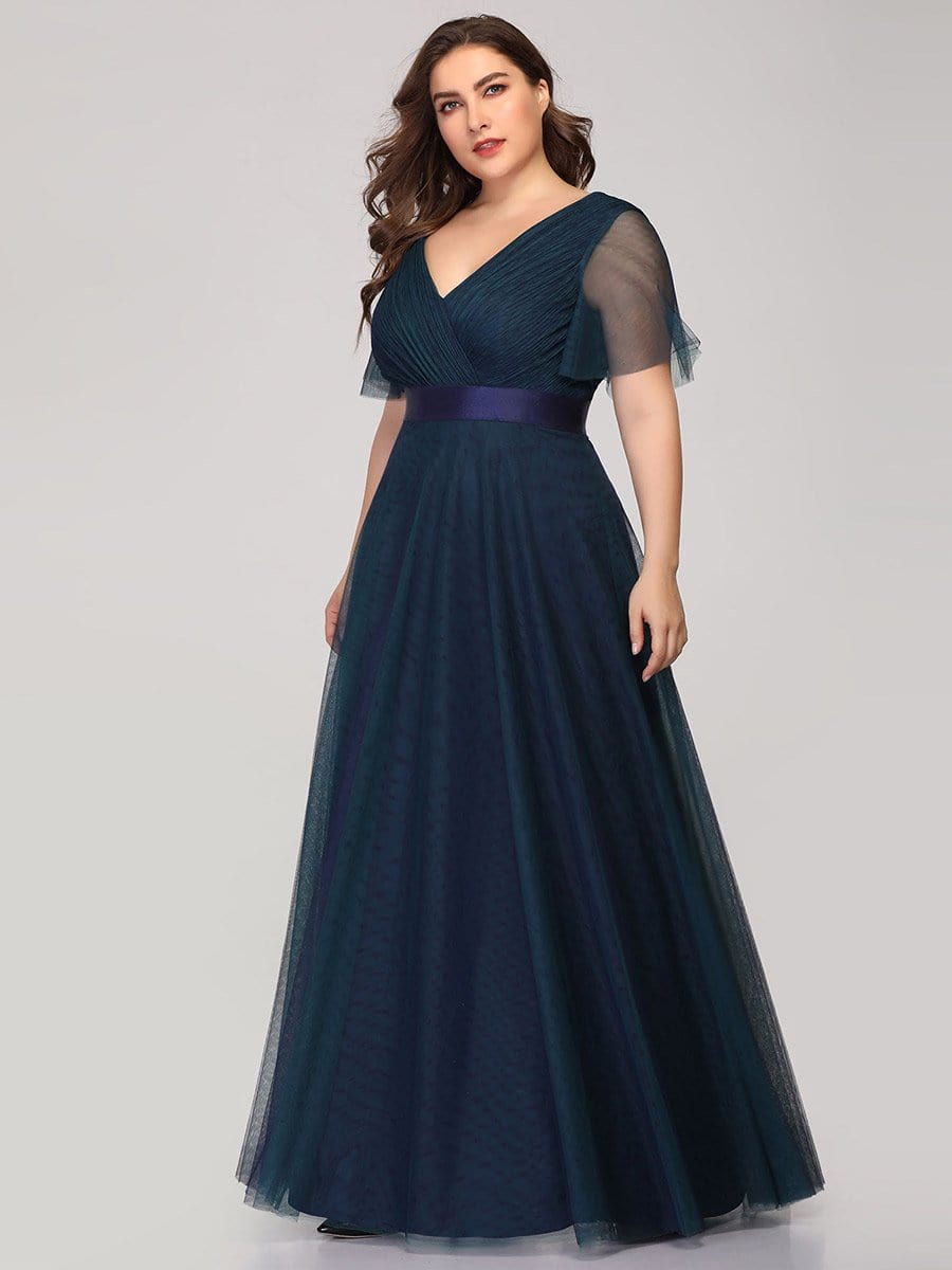 Elegant Plus Size V-Neck Bridesmaid Gown for Women