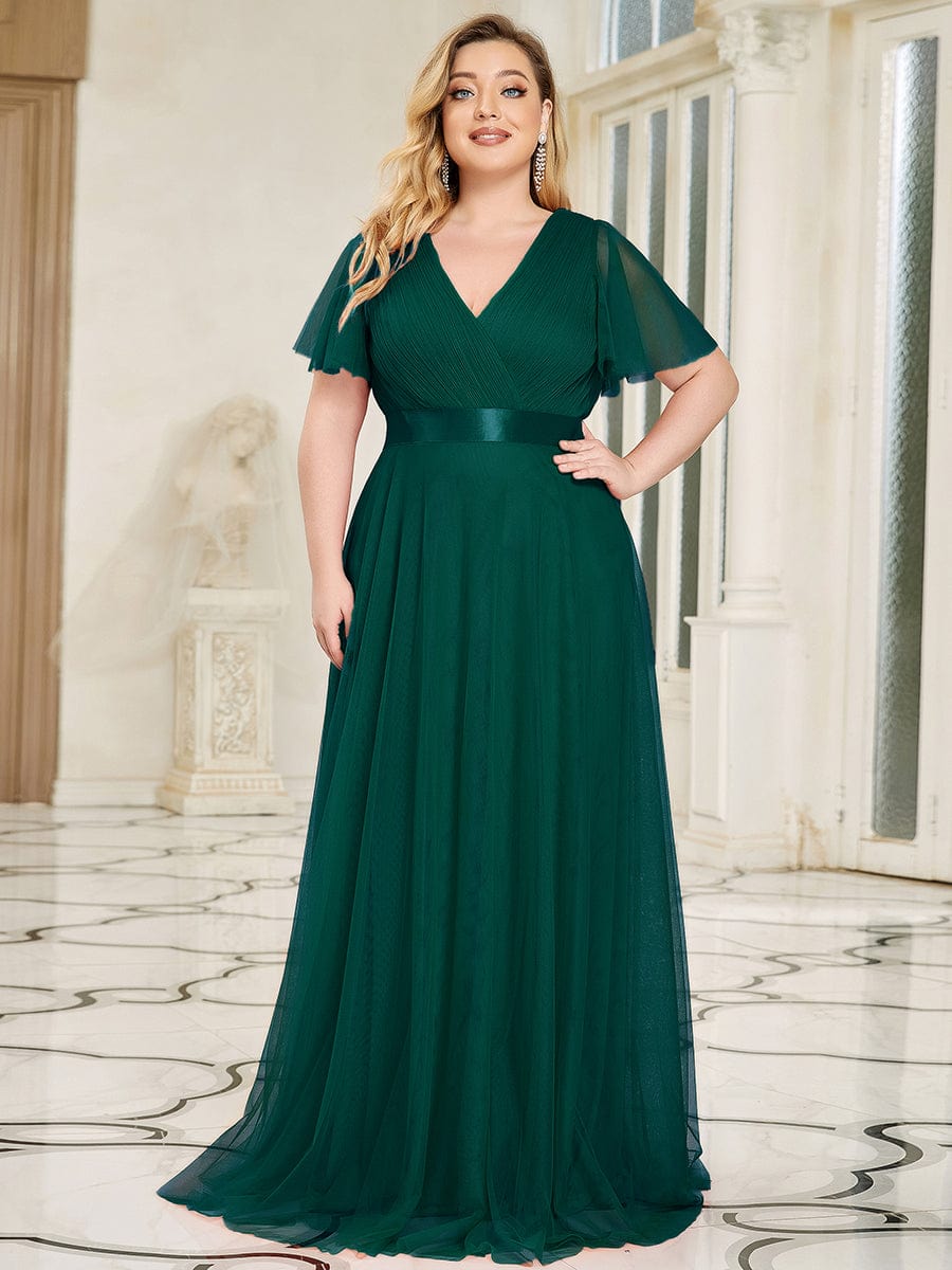 Elegant Plus Size V-Neck Bridesmaid Gown for Women