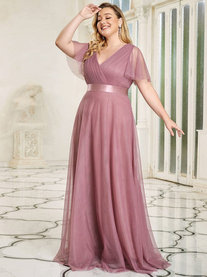 Elegant Plus Size V-Neck Bridesmaid Gown for Women