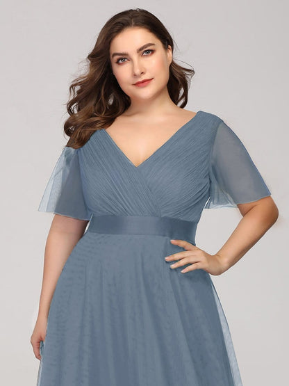 Elegant Plus Size V-Neck Bridesmaid Gown for Women