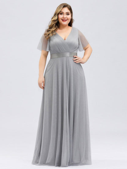 Elegant Plus Size V-Neck Bridesmaid Gown for Women