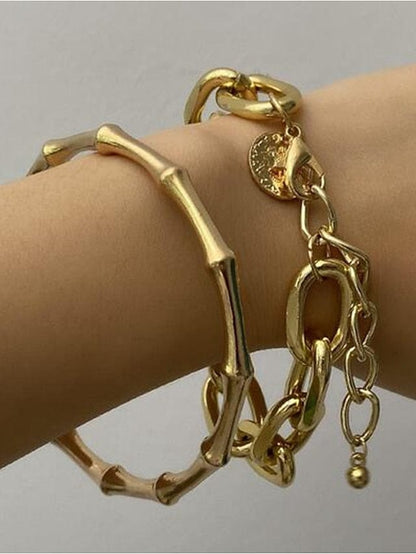 Elegant Punk Alloy Bracelet Set for Women - Silver/Gold