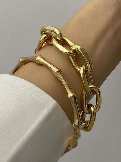 Elegant Punk Alloy Bracelet Set for Women - Silver/Gold