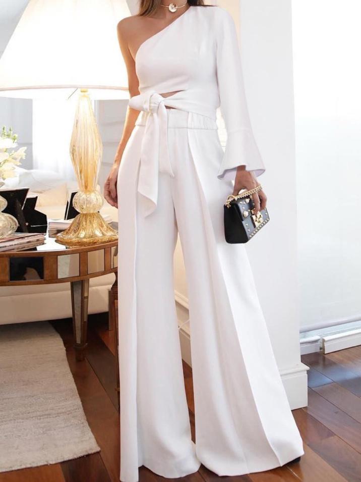 Elegant Slanted-shoulder Long Sleeve Two-piece Suit - LuckyFash™