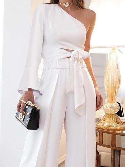 Elegant Slanted-shoulder Long Sleeve Two-piece Suit - LuckyFash™