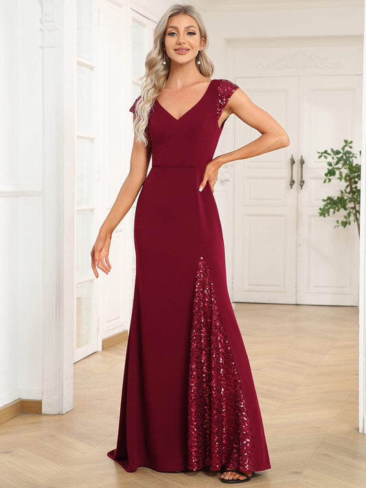 Elegant Sleeveless Deep V Neck Fishtail Evening Gown