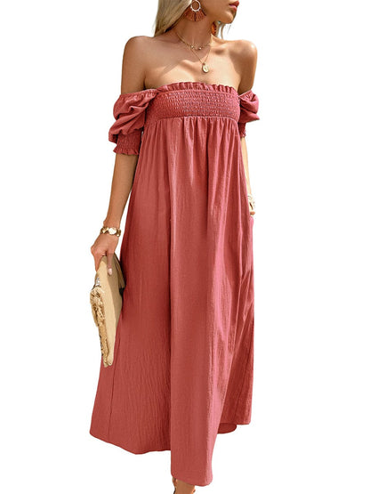 Elegant Solid Color Square Neck Midi Long Midi Dress