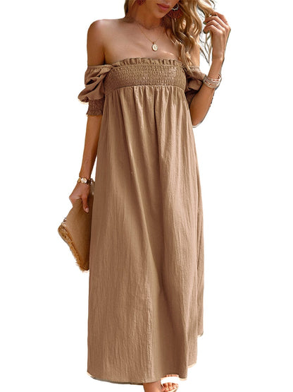 Elegant Solid Color Square Neck Midi Long Midi Dress