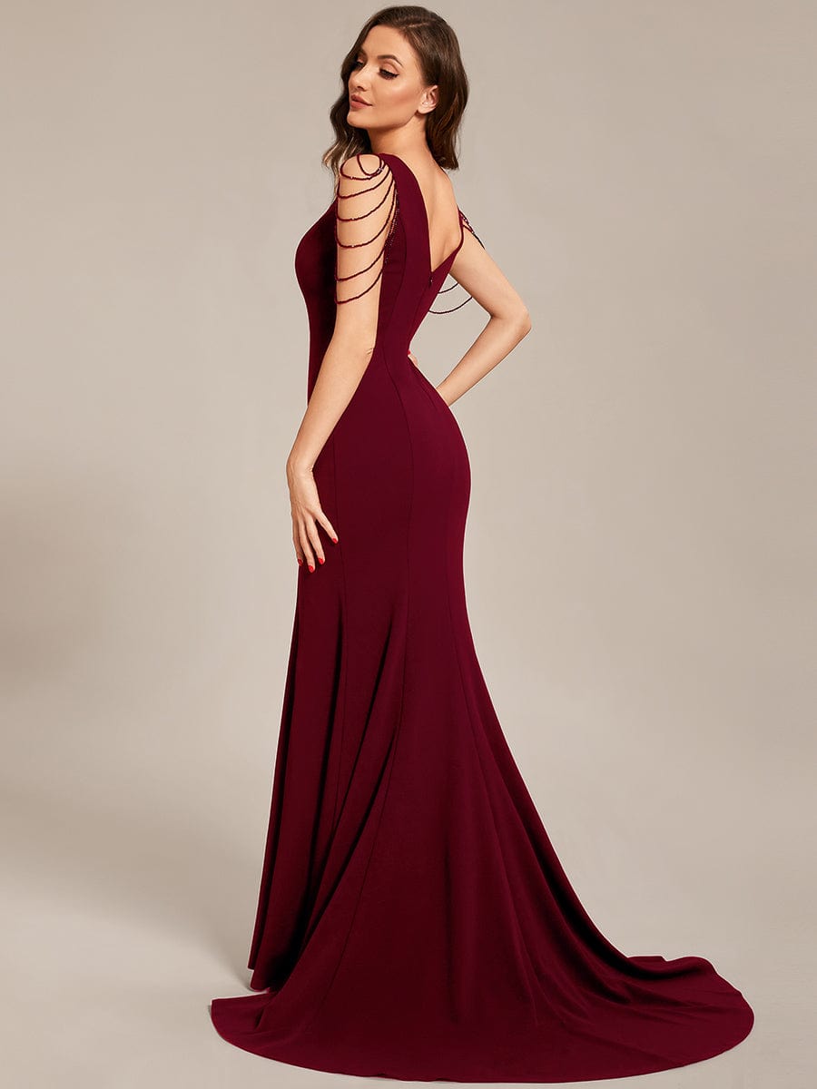 Elegant V-Neck Beaded Chiffon Maxi Evening Gown for Wholesale